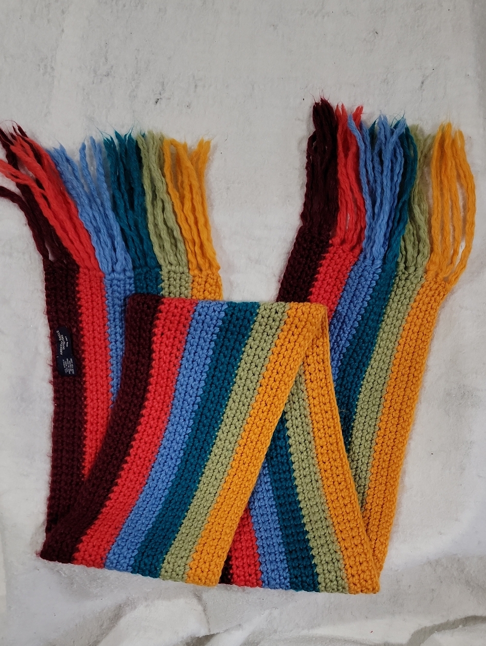 Unisex Multicolor Striped Knit Scarf - Bright Rainbow- Long,- Winter
